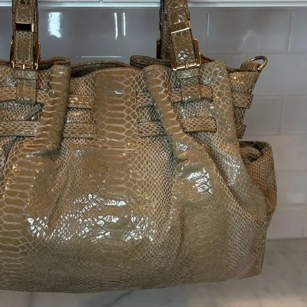 Michael Kors Bag Purse Handbag Edie Python Snakeskin Leather Buckle Shoulder